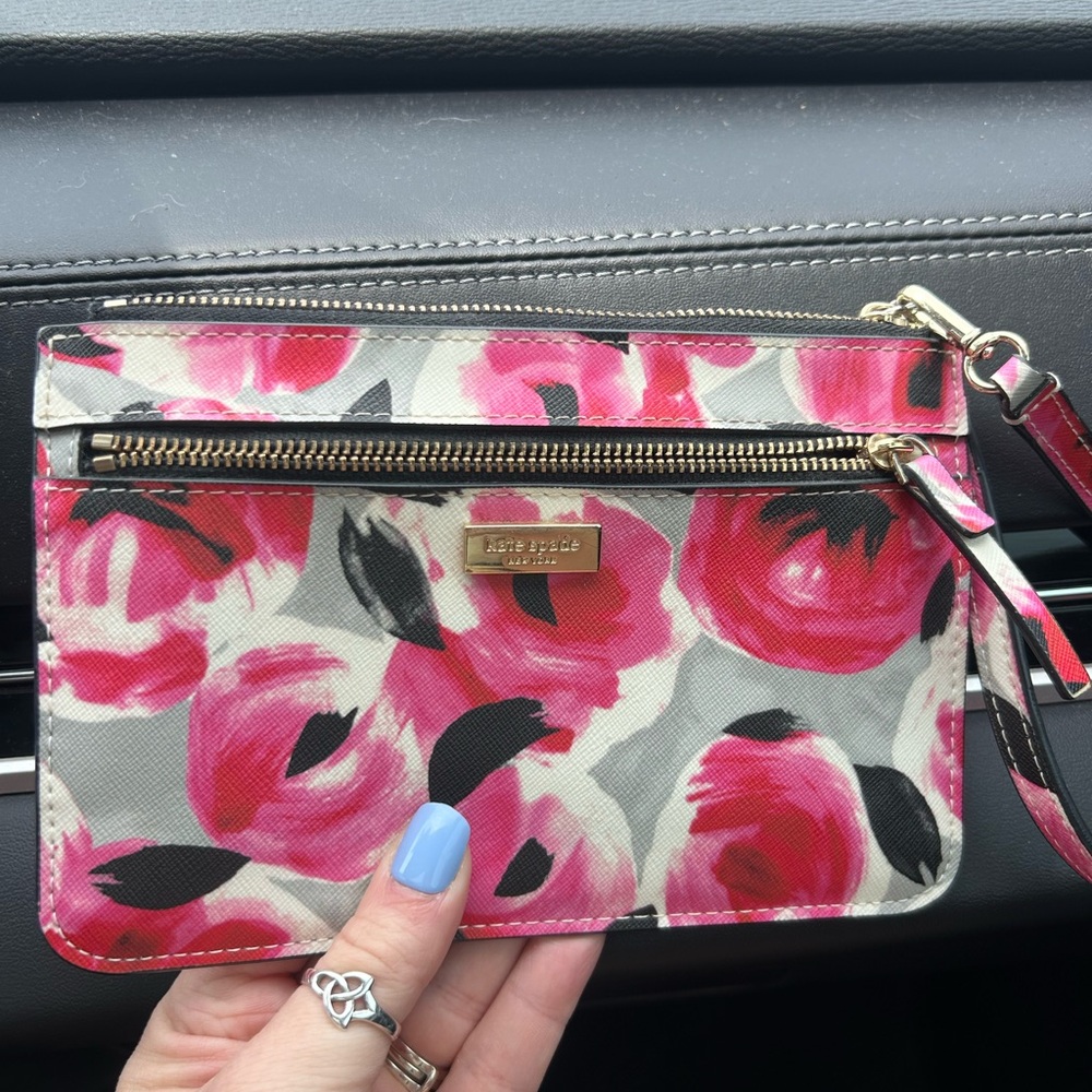 Kate Spade Pink and Gray Floral Clutch wristlet